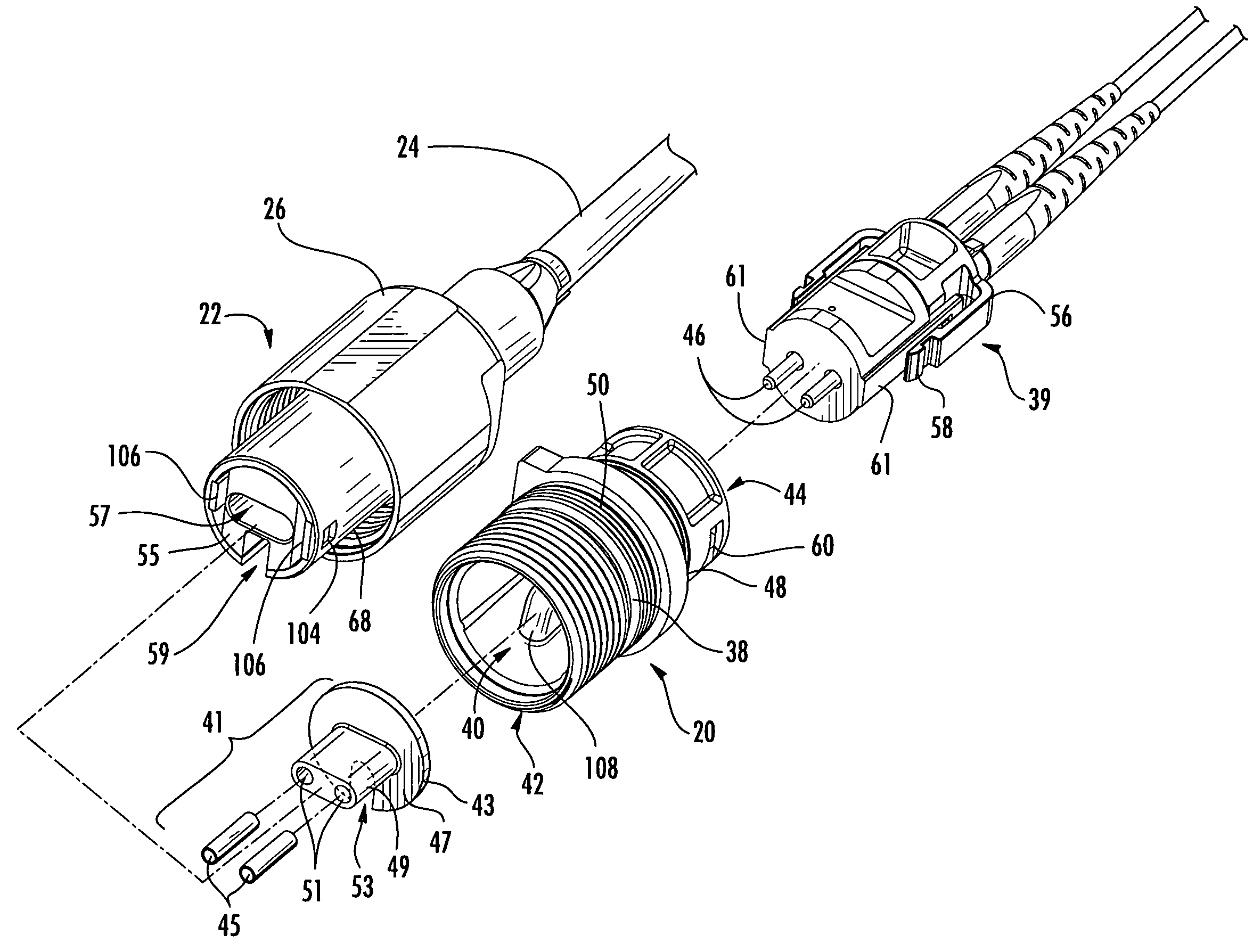 Fiber optic receptacle and plug assembly including alignment sleeve insert