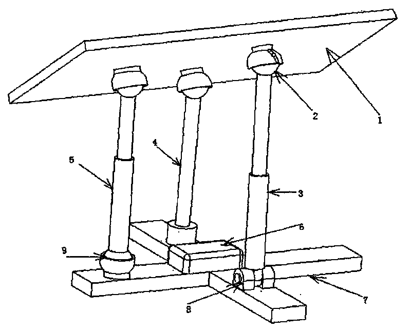 Hydraulic three-rod support type solar tracking apparatus