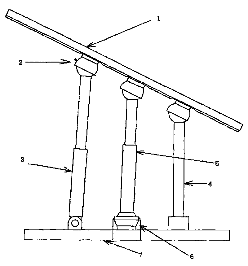 Hydraulic three-rod support type solar tracking apparatus