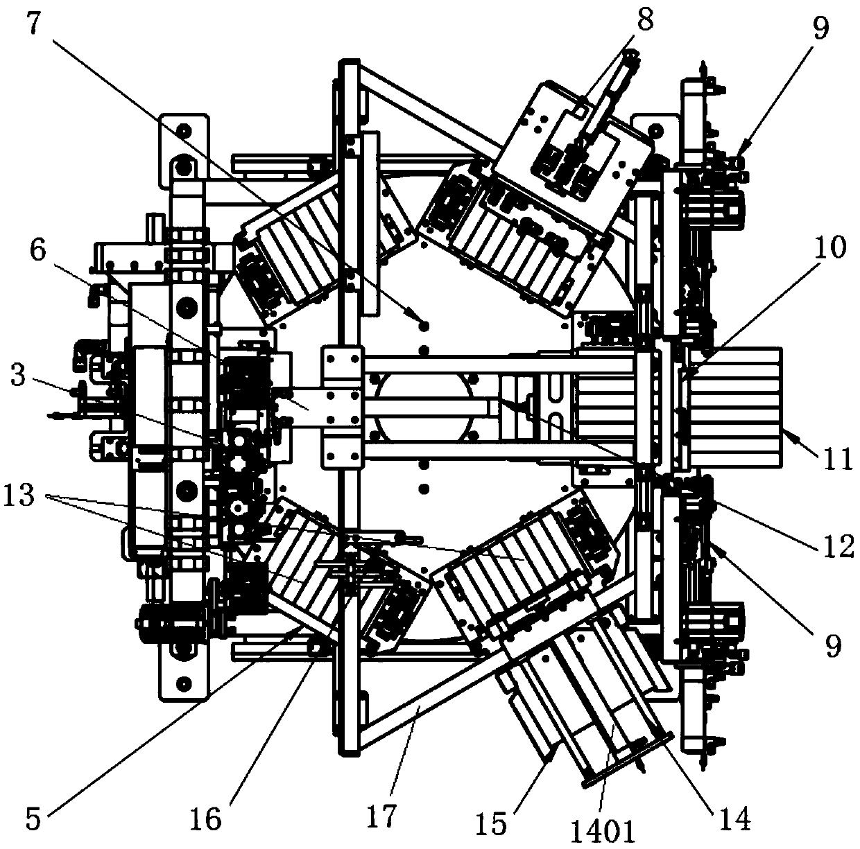 Rotating disc type multi-station connection lead inserting device