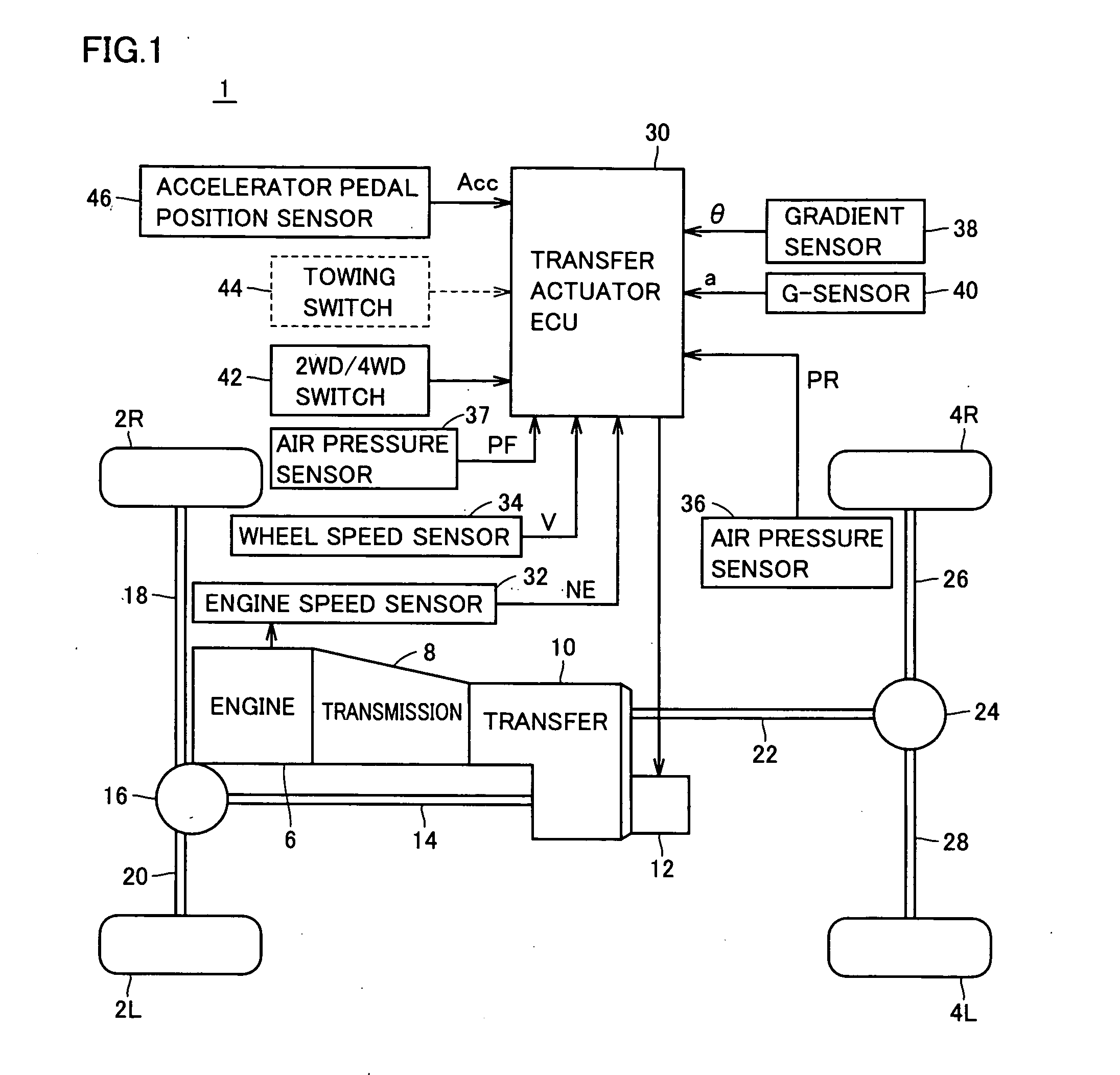 Four-wheel drive vehicle running normally and with object towed thereby