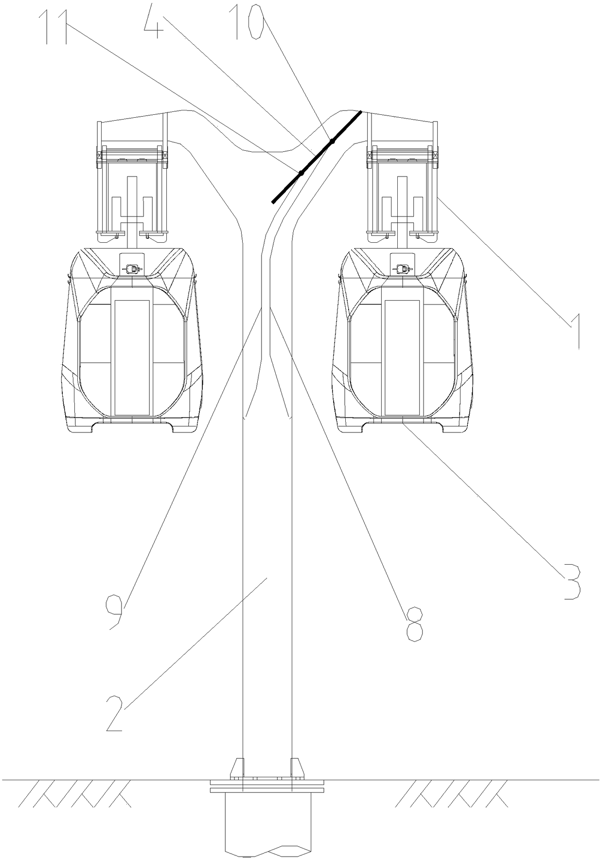 Escape device used for sky train system and sky train system