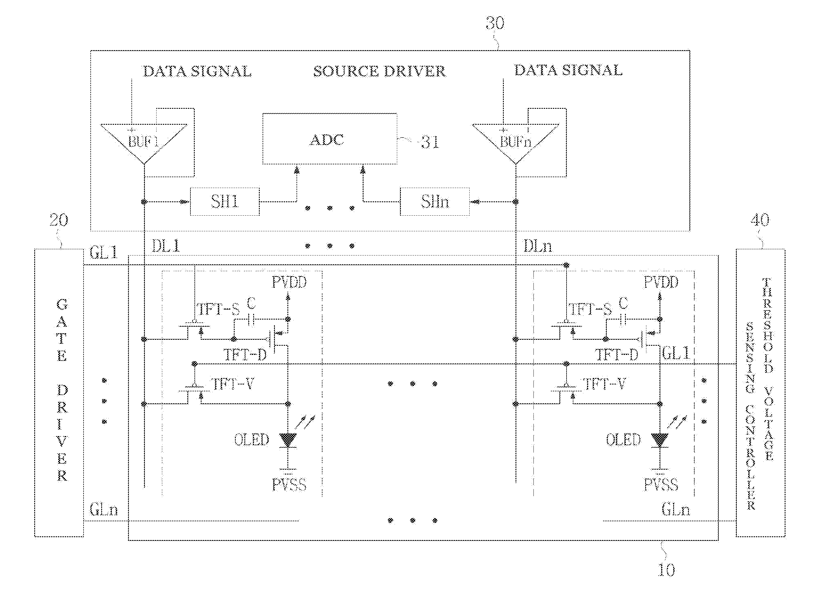 Threshold voltage sensing circuit of organic light-emitting diode display device