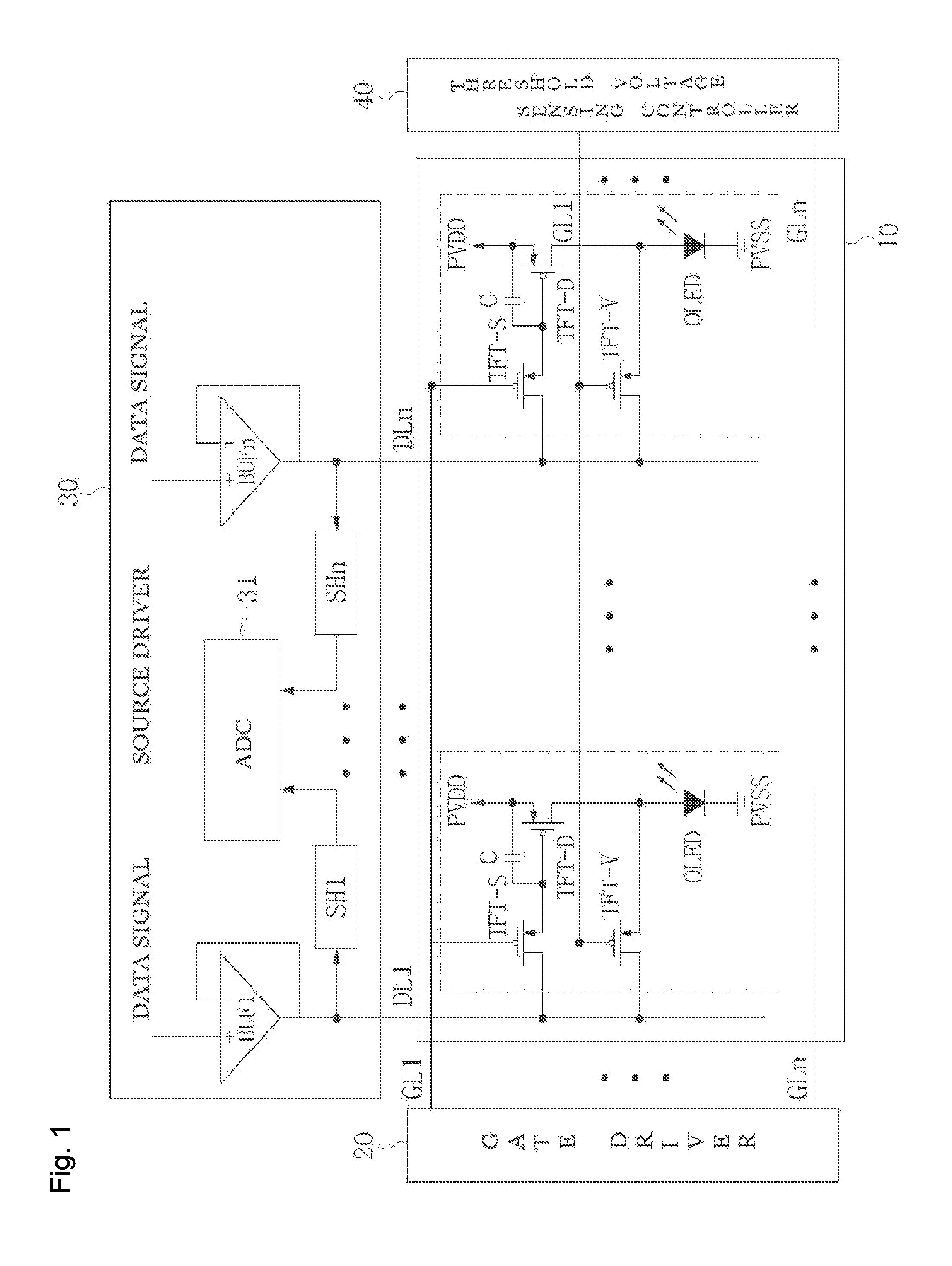 Threshold voltage sensing circuit of organic light-emitting diode display device