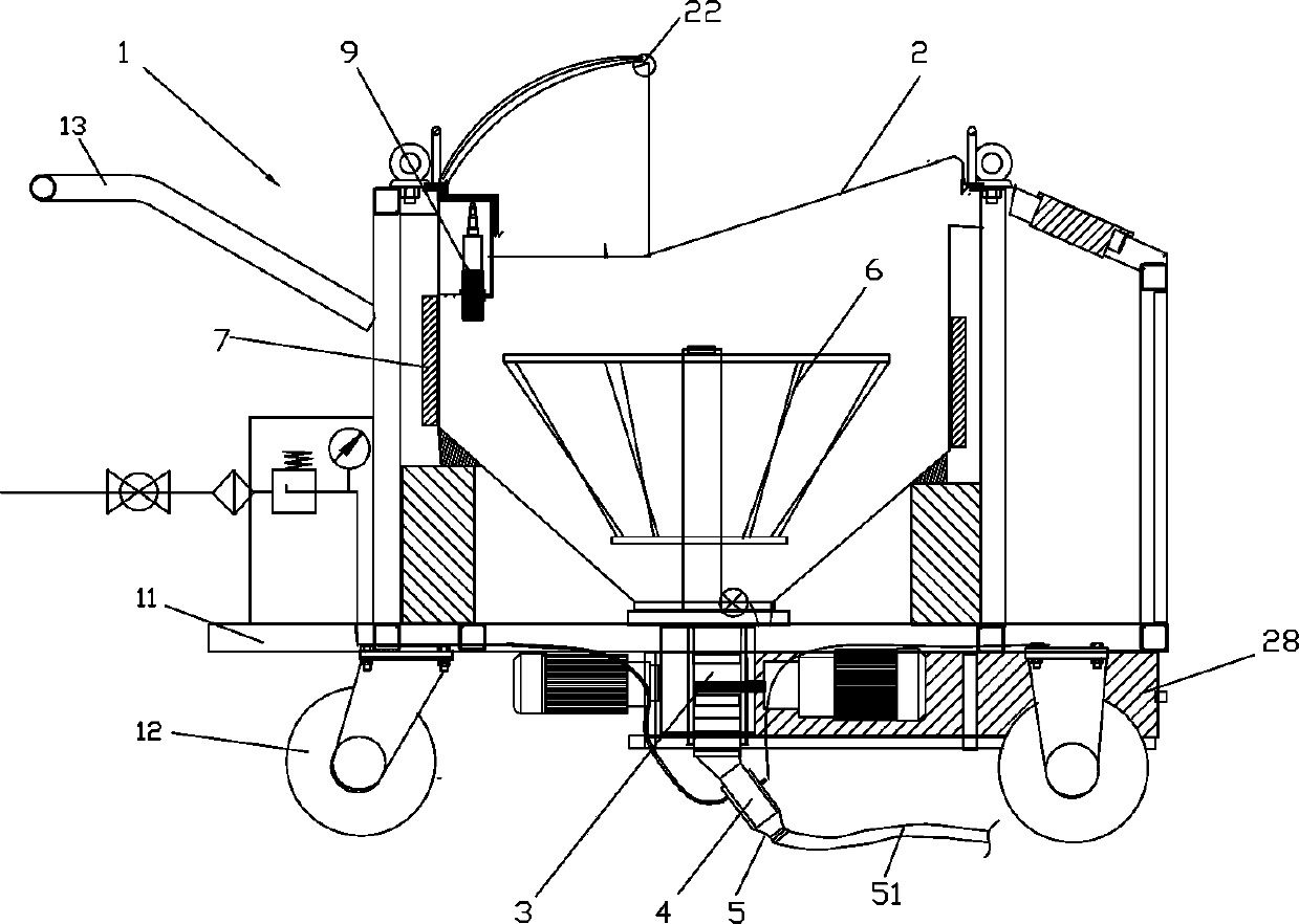 Pneumatic material feeding type automatic slag adding machine