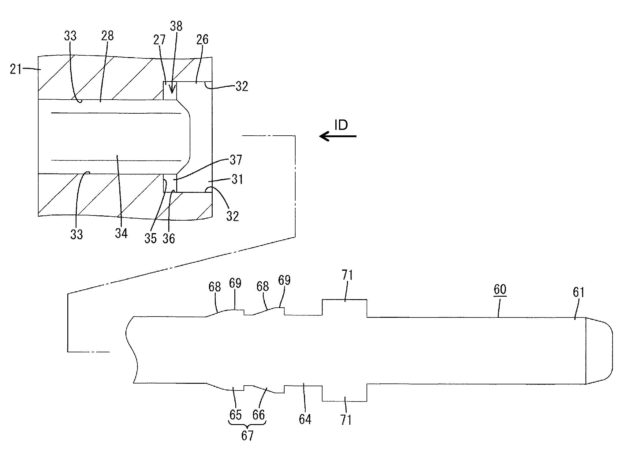 Connector with terminal fittings press fit in a base wall of a connector housing