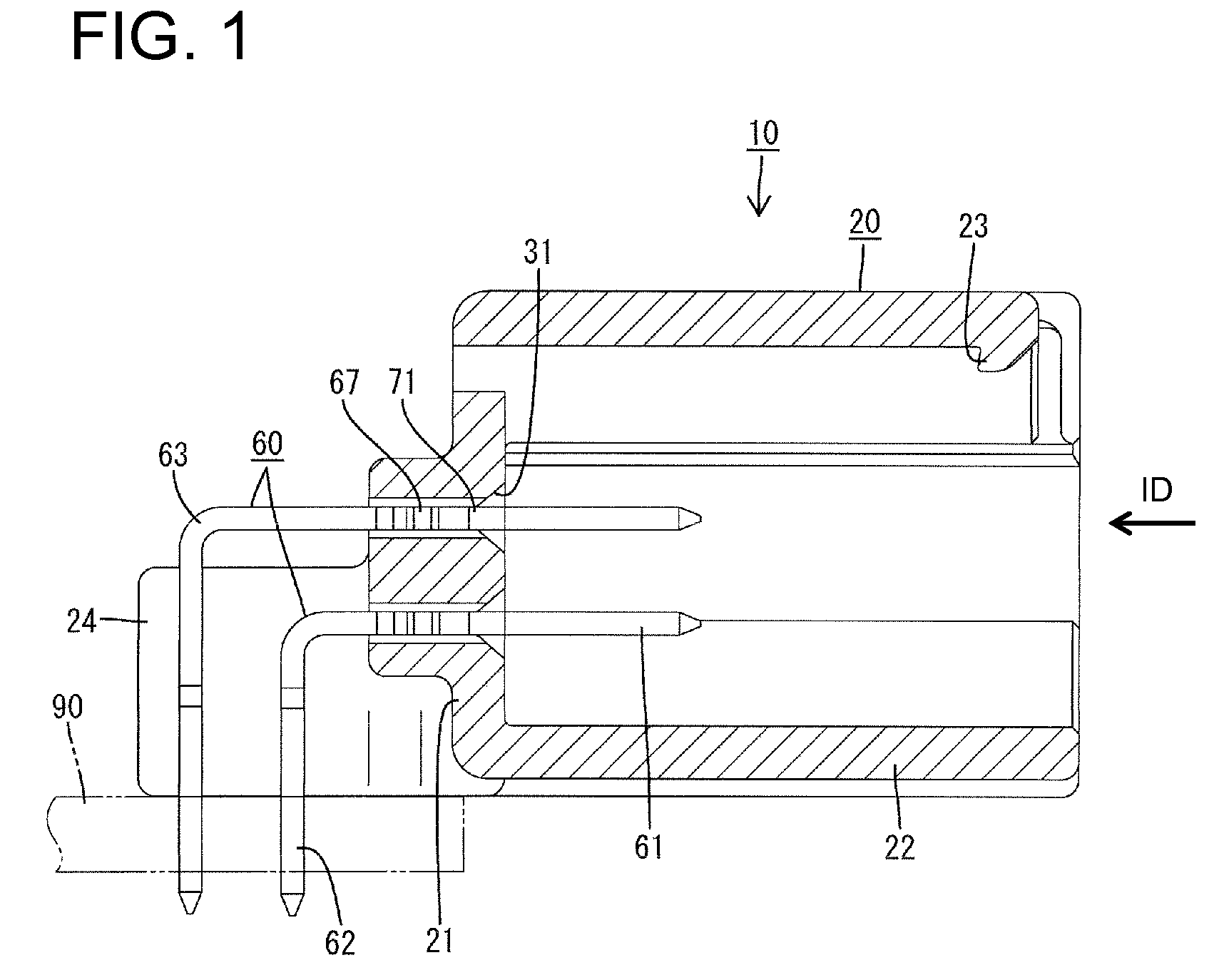 Connector with terminal fittings press fit in a base wall of a connector housing