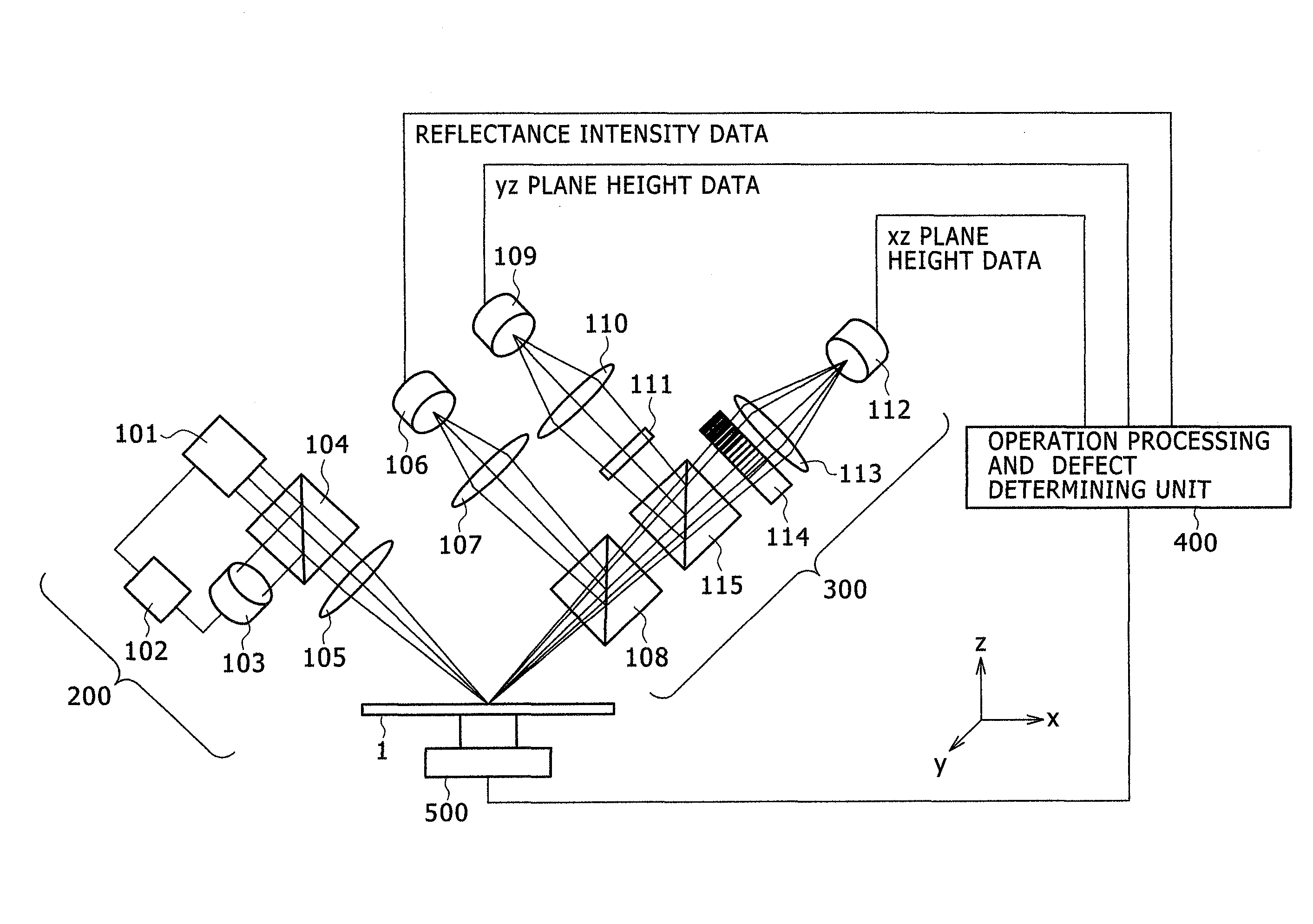 Surface defect inspecting apparatus with defect detection optical system and defect-detected image processing