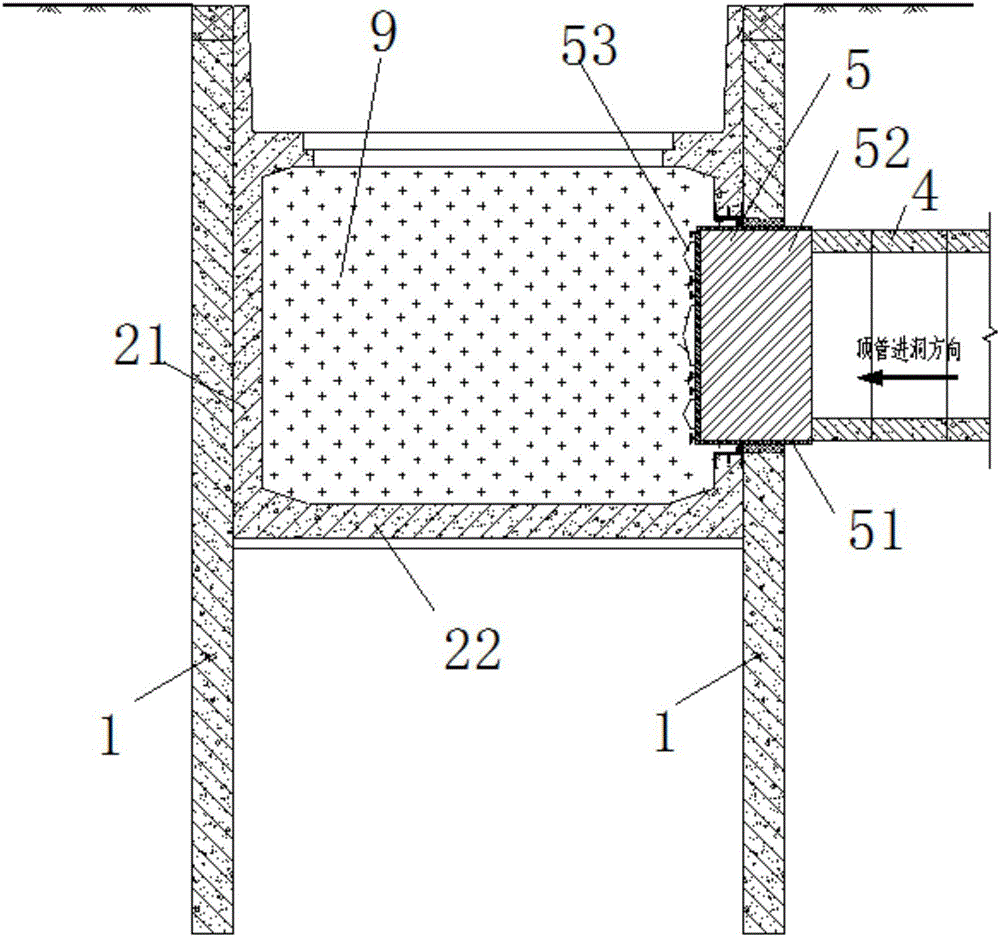 Tool of jacking pipe entering tunnel in foamed soil without need of foundation reinforcement outside pit and construction method thereof