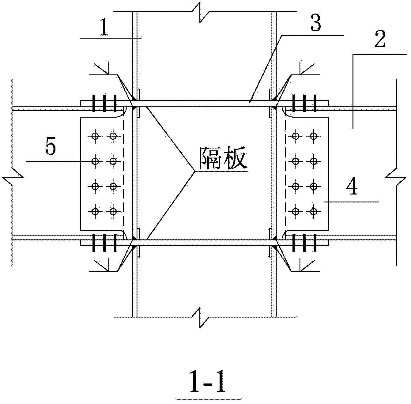 Rectangular steel tube concrete column and steel beam all-bolt connecting joint