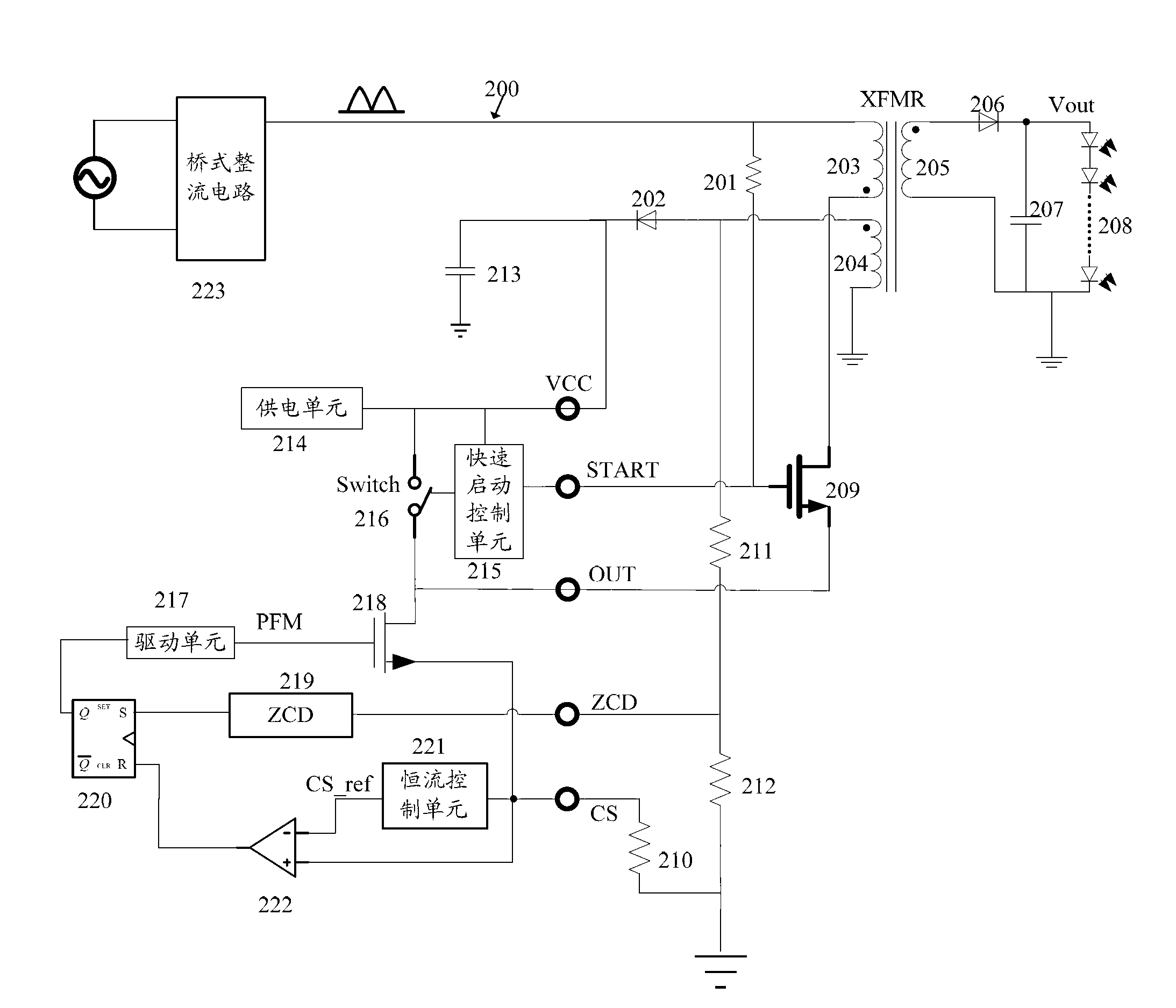 Flyback-type quick-start LED (Light-Emitting Diode) drive circuit structure