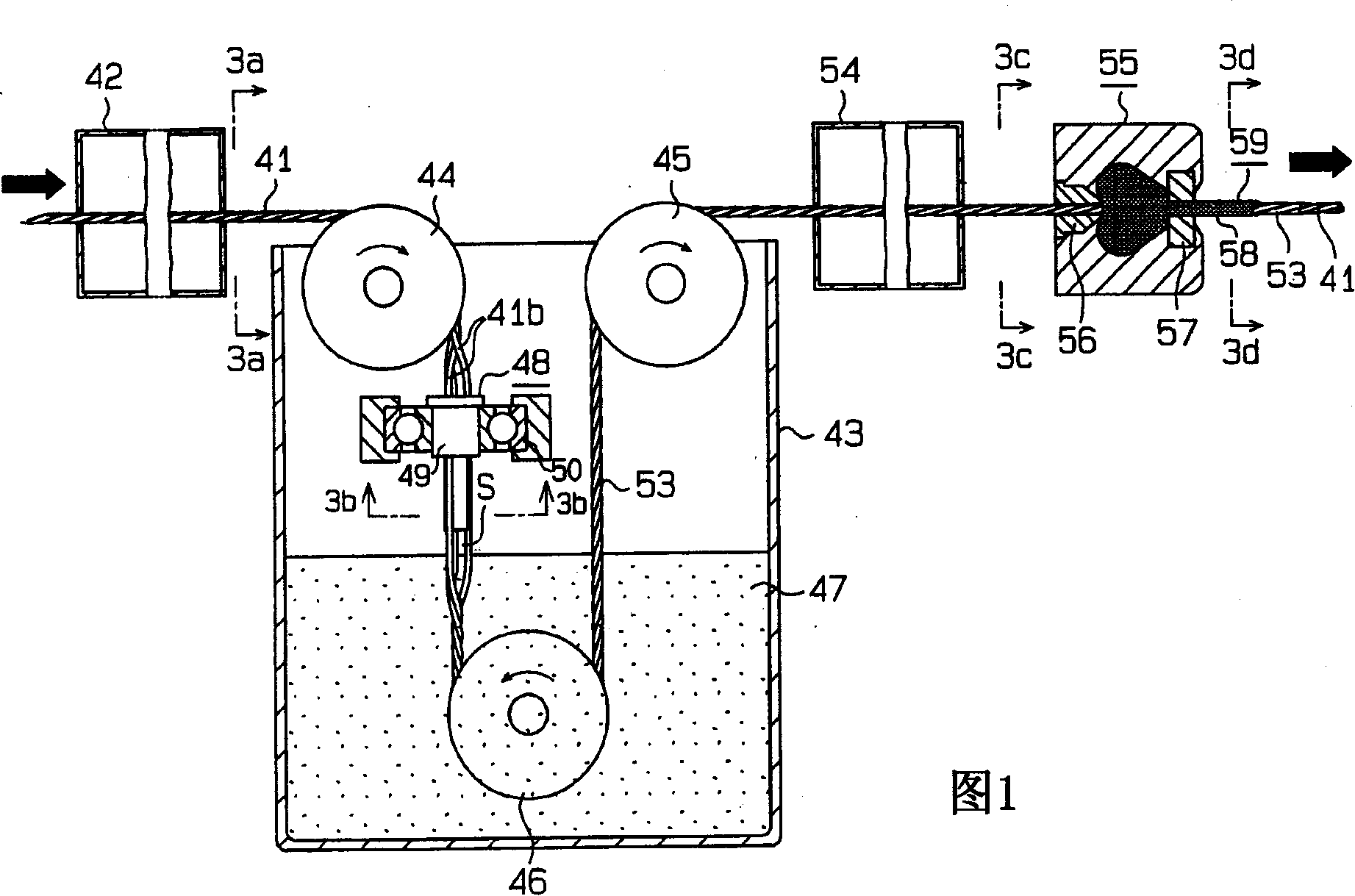 Rubber coated strand, belt, ply, tire using it, production device and method for them