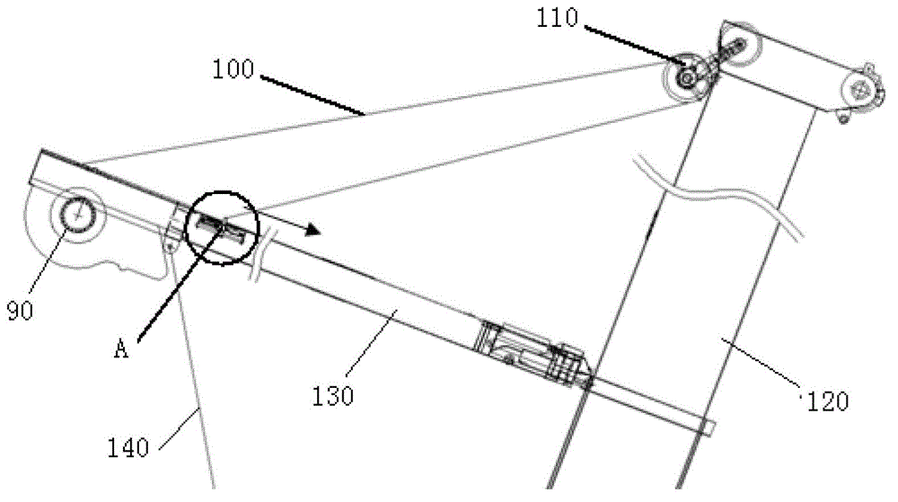 Crane, guying mast and pulling pre-tightening device of guying mast