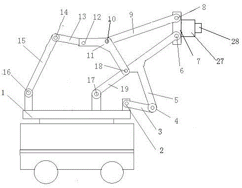 Servo-motor-drive multi-degree-of-freedom connecting rod mechanism painting operation mechanical arm