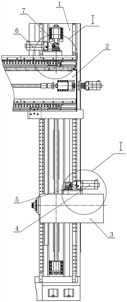 The beam and the double-sided horizontal boring and milling head lift share the guide rail and ball screw structure