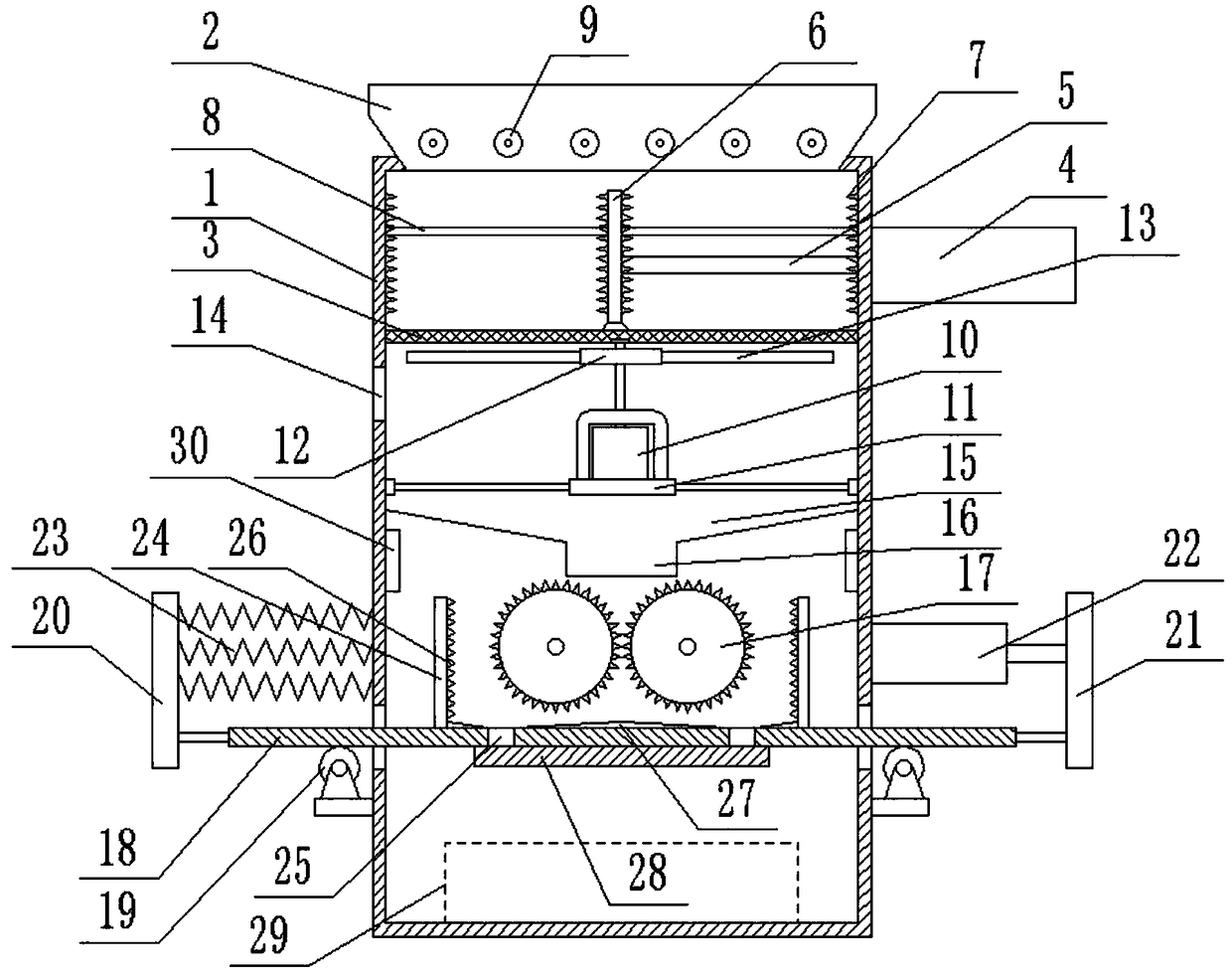 Stone multi-stage smashing device for ore mining