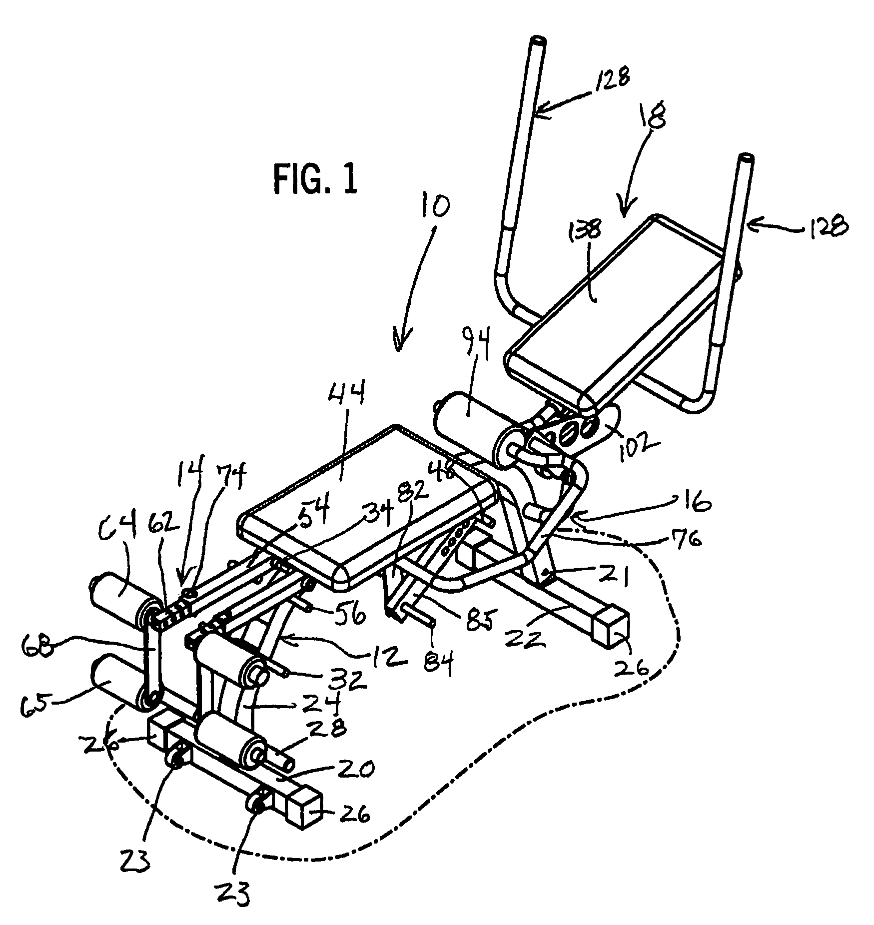 Exercise machine with compound abdominal movement