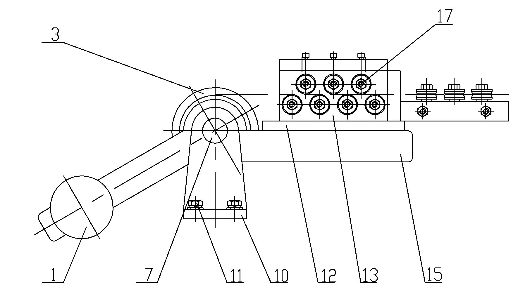 Straightening counterweight device arranged on trunk type take-up machine