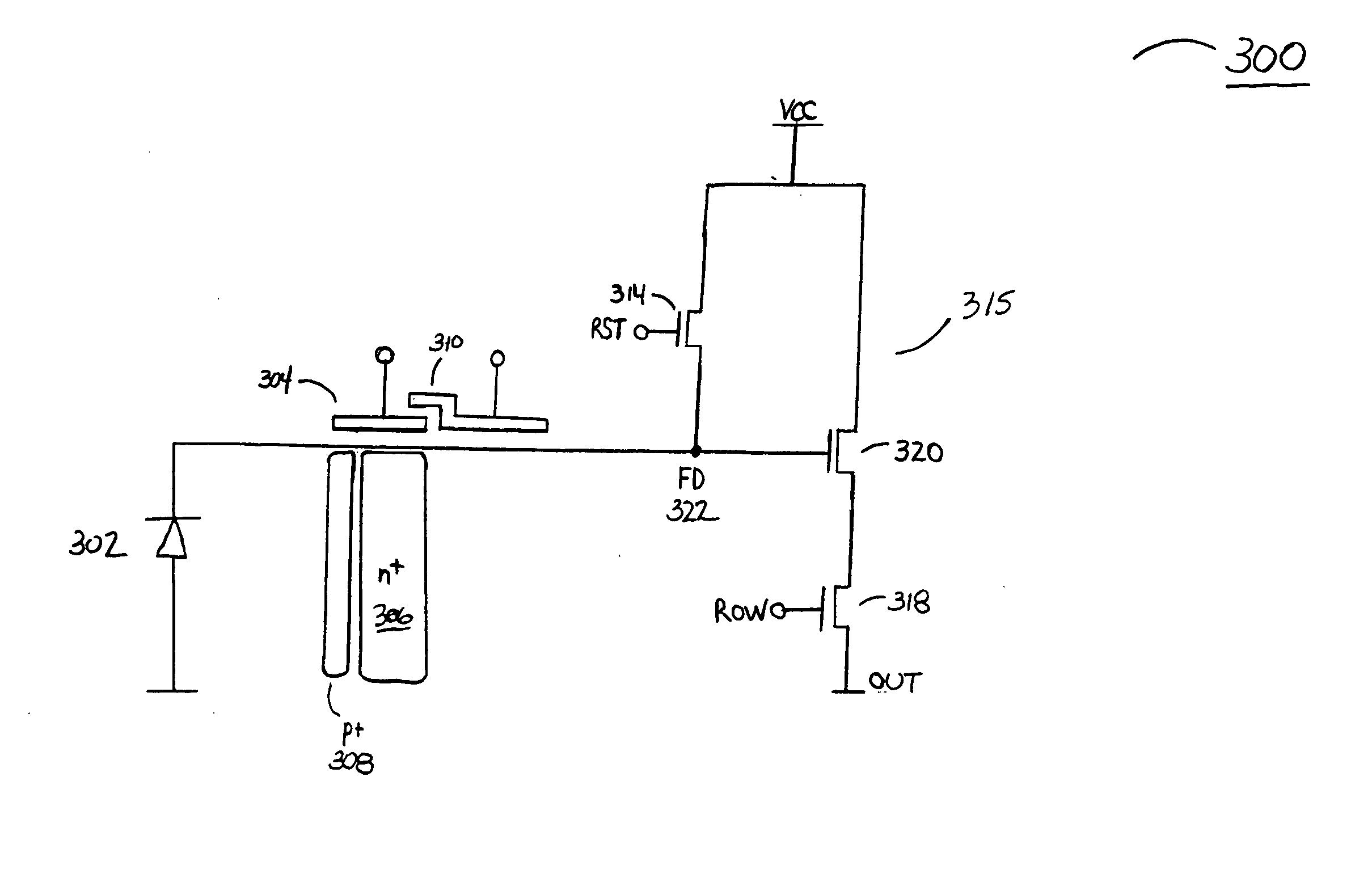 Image sensor with a gated storage node linked to transfer gate