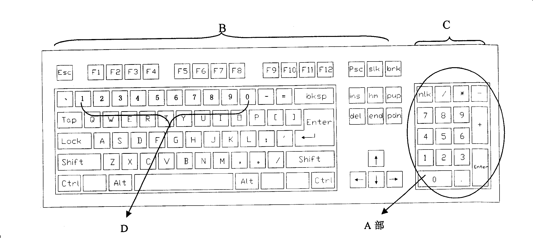 Chinese characters four-code input system using number keys