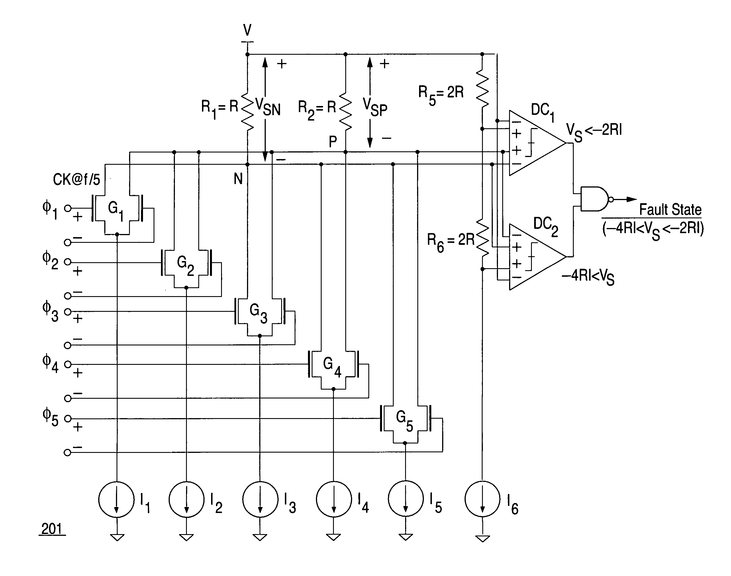 Fault state detection mechanism for a ring-counter-based frequency divider-by-N that generates non-overlapping N-phases of divide-by-N clocks with 1/N duty ratio