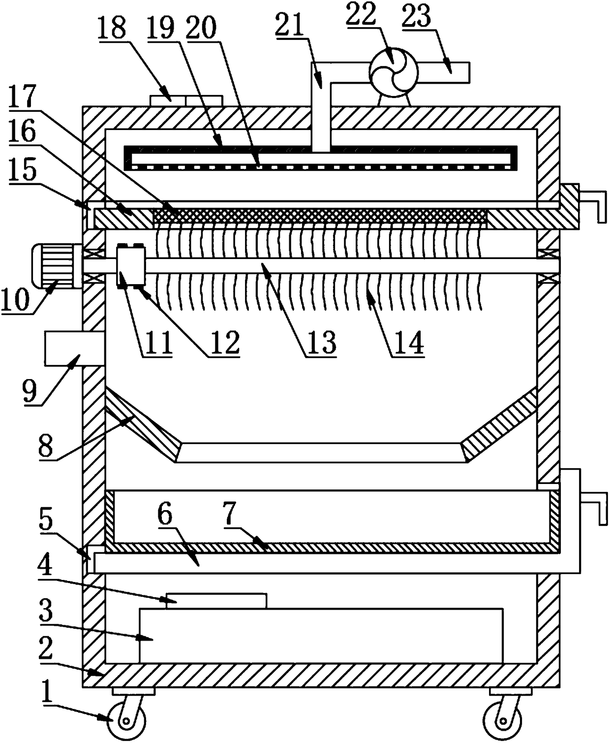 Dust collection device with filtering net cleaning function