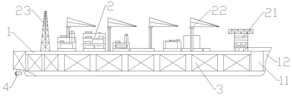 Floating liquefied natural gas production, storage and unloading device adaptive to adverse sea conditions