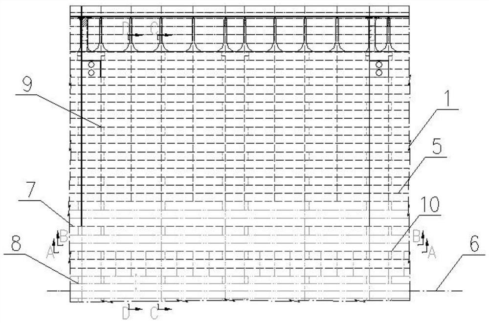 Bottom structure of a container ship with concentrated arrangement of bottom girders