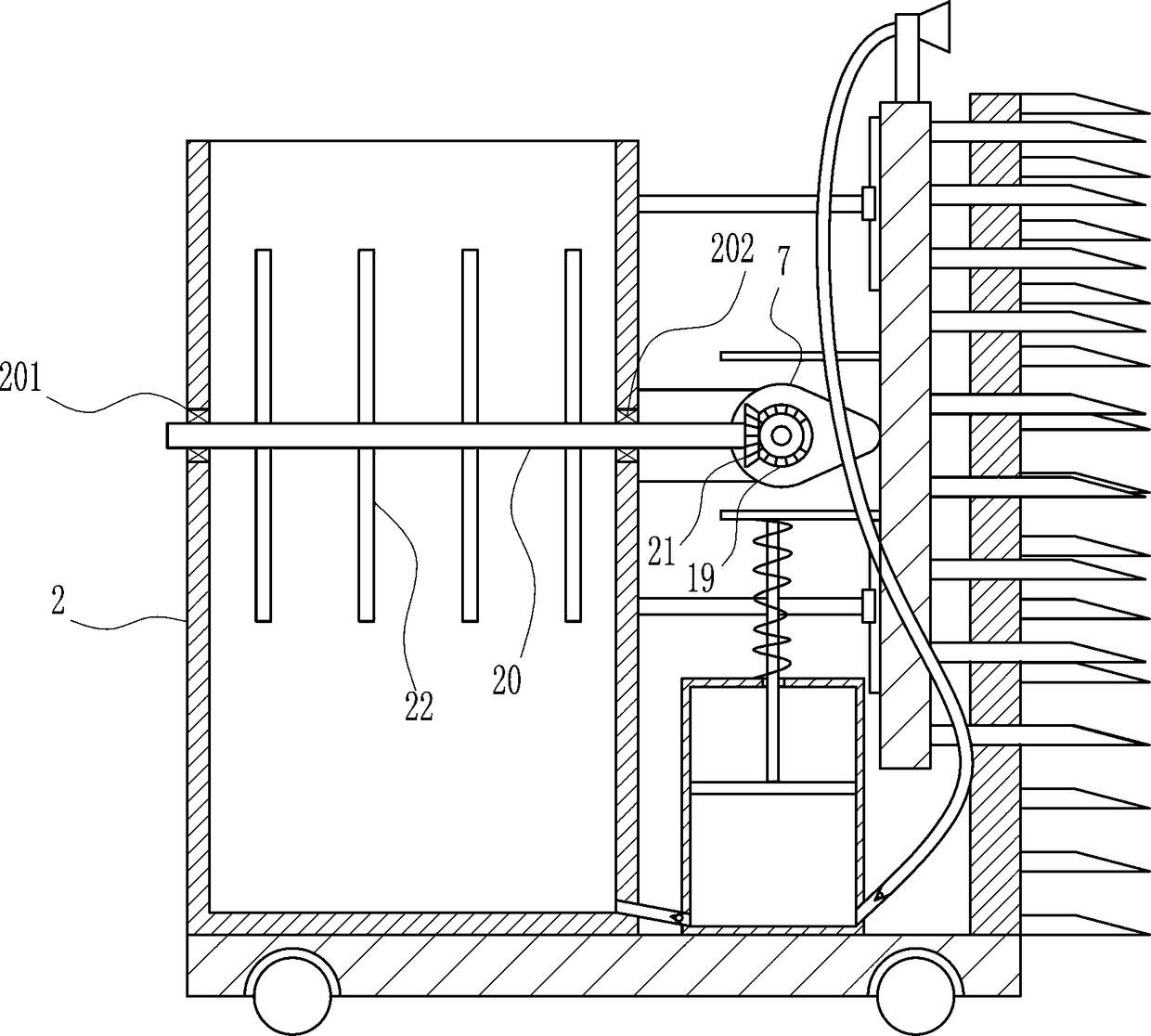 Trolley for pruning shrubs on two sides of municipal road