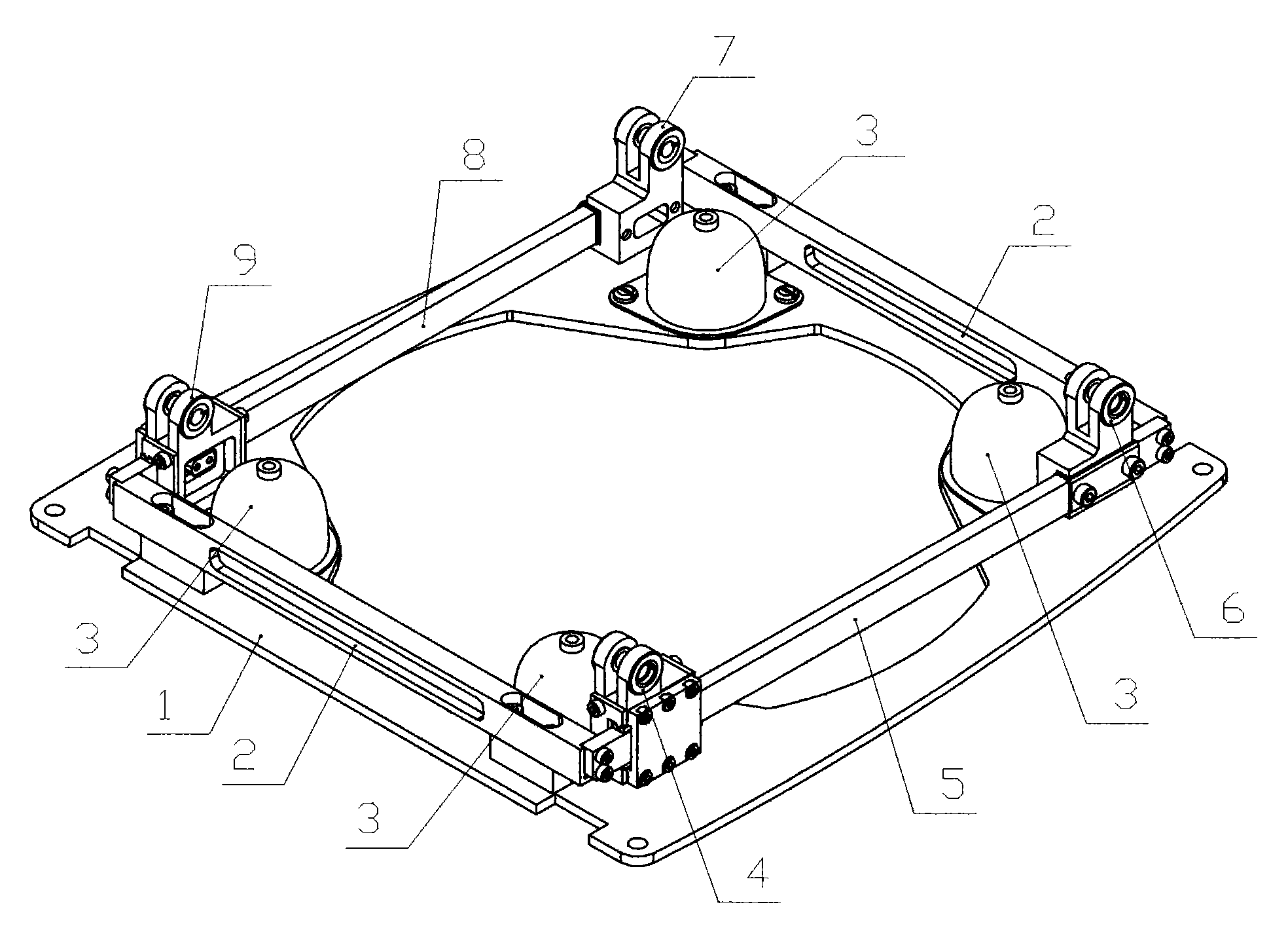 Three-way irrotational displacement absorber