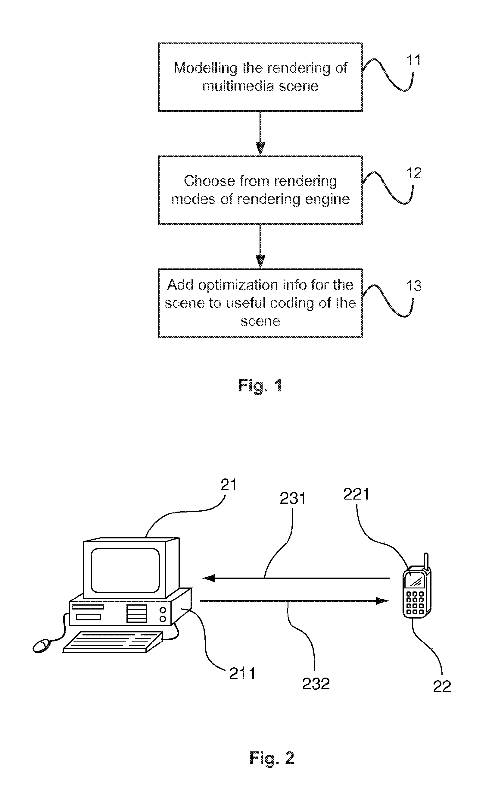 Method of optimizing rendering of a multimedia scene, and the corresponding program, signal, data carrier, terminal and reception method