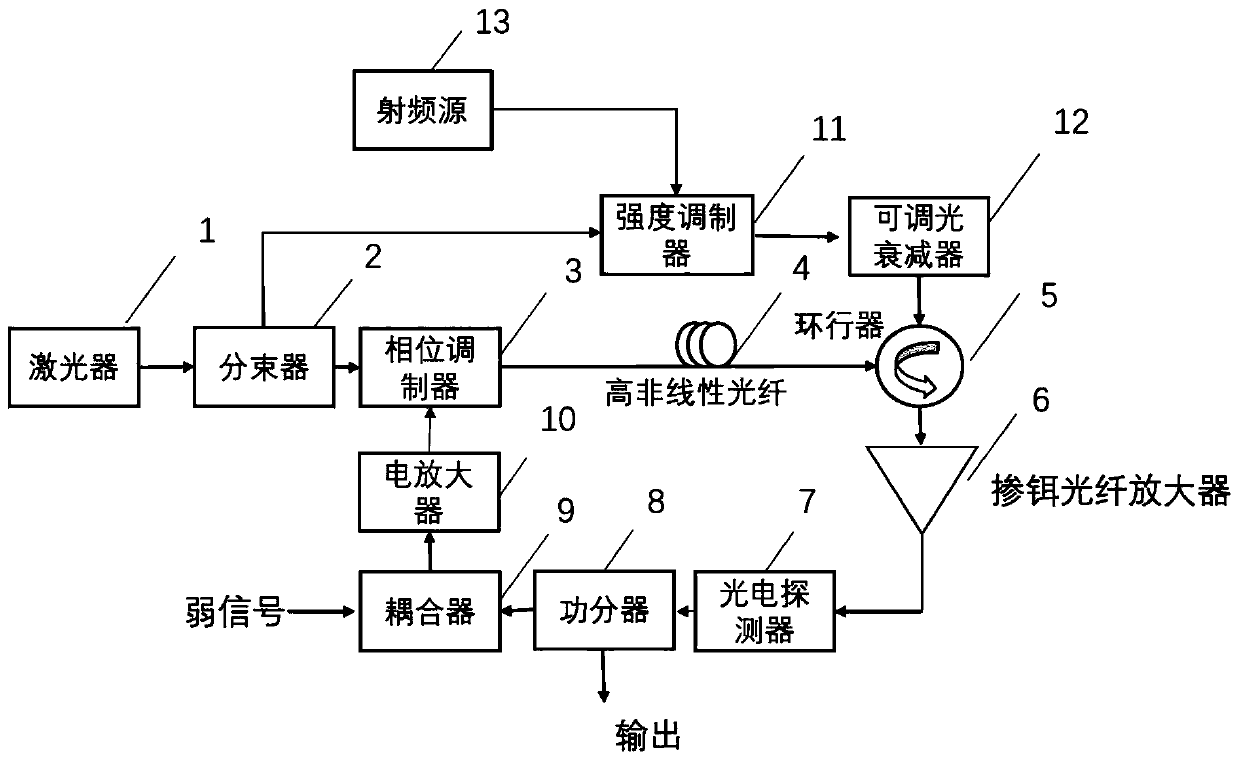 A weak signal detection amplification system and method based on an optoelectronic oscillator