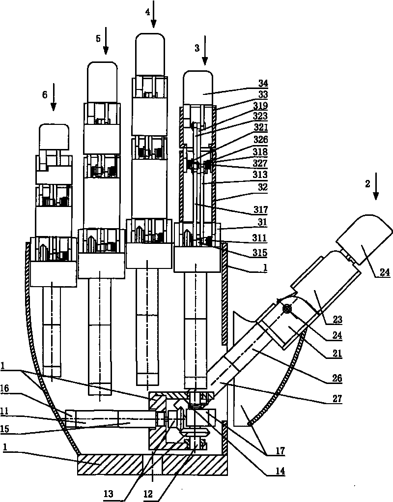 Coupling underactuated integrated bionic hand device