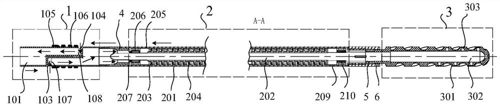 Reverse circulation forward sand washing type horizontal well rotational flow sand washing tool