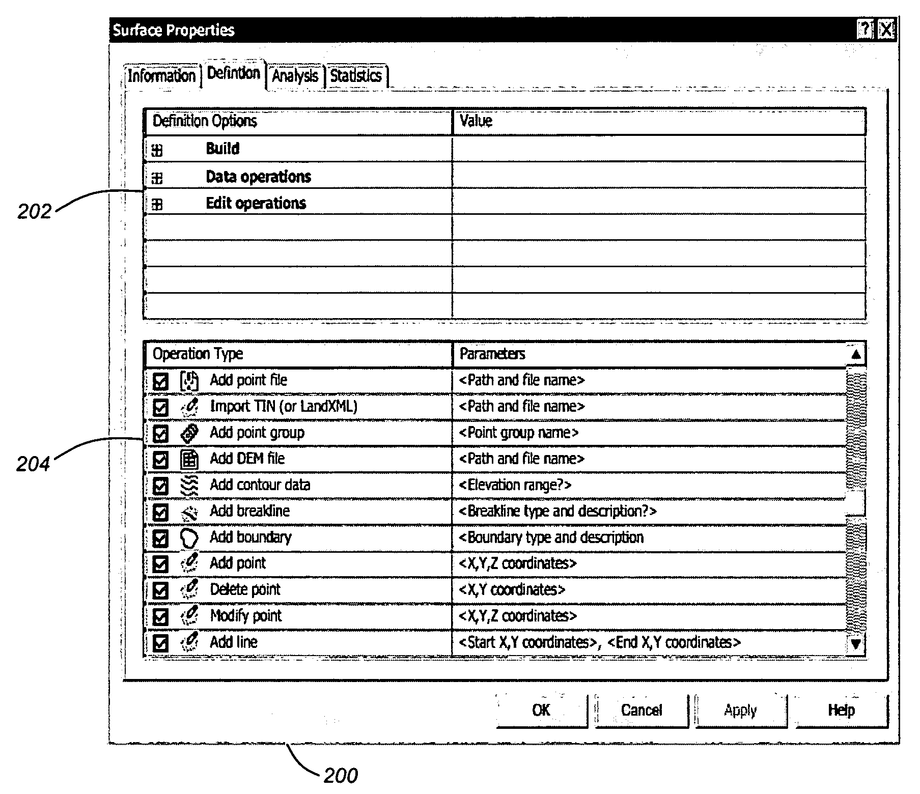 Surface construction audit trail and manipulation