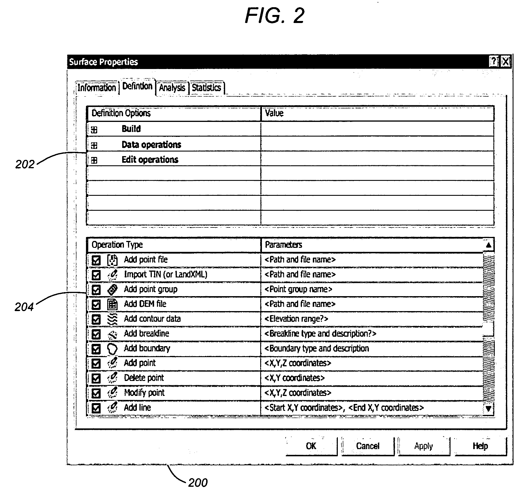 Surface construction audit trail and manipulation