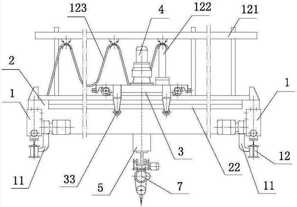 Cantilever crane with reverse roller travelling trolley