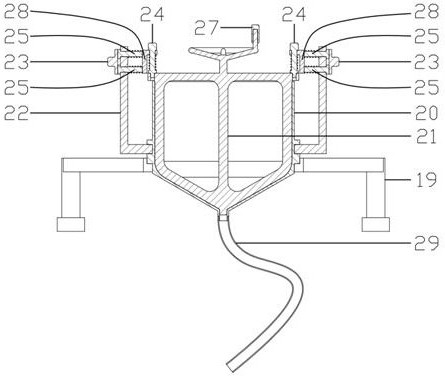 A pouring device in a silicone mold manufacturing device for surfboard fins