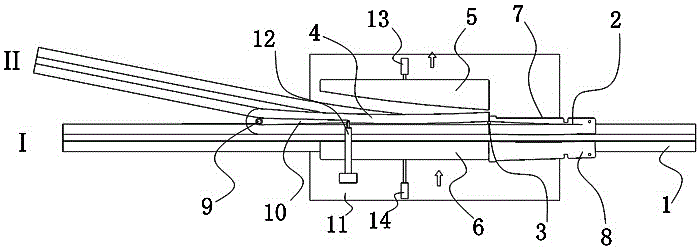 Inner-beam suspended air train track turnout