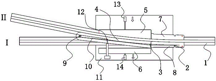 Inner-beam suspended air train track turnout