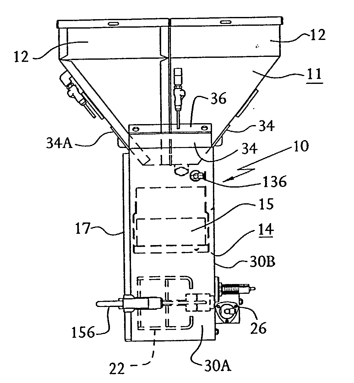 Gravimetric blender with manually removable hoppers having integral interior valves