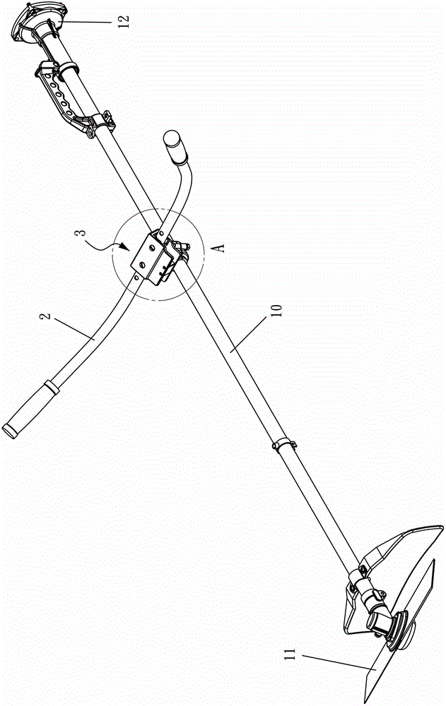 Shoulder-mounted knapsack lawn mower handle retractable device