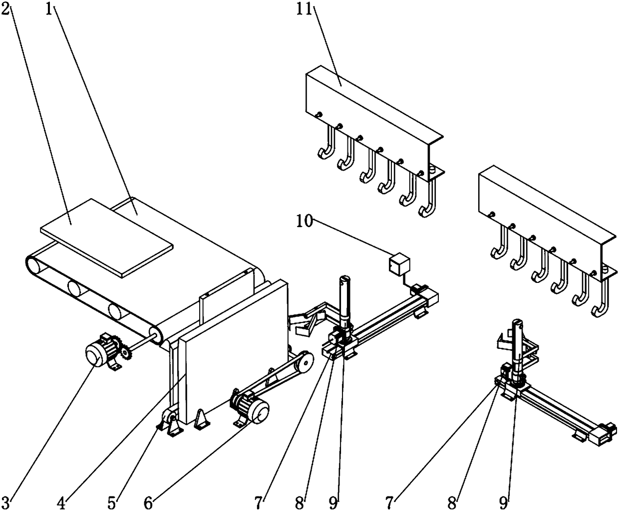 An automatic loading and unloading device for elevator door panel spraying