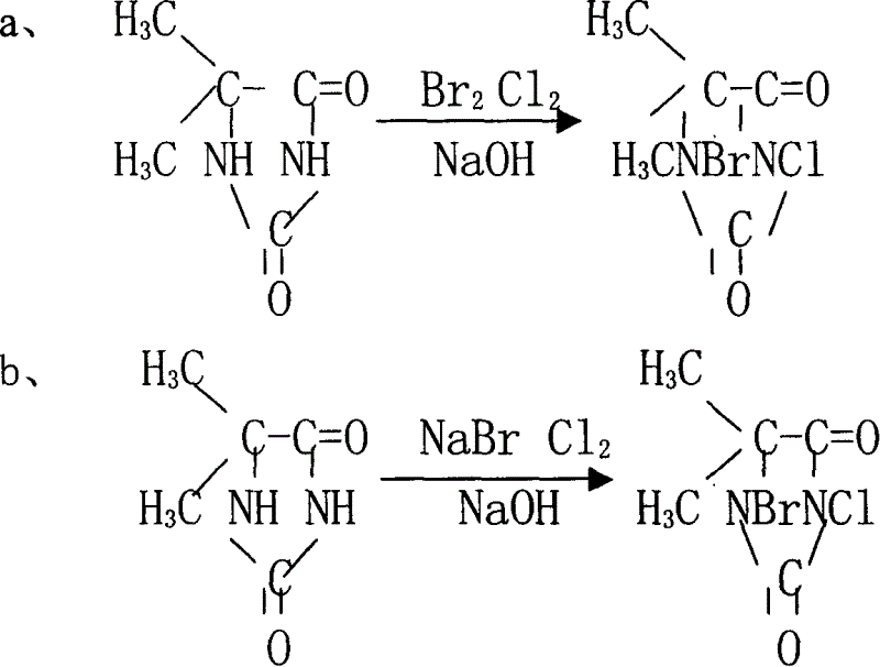 Bromochloro glucolylurea steribizing and disinfecting algae cide preparing method