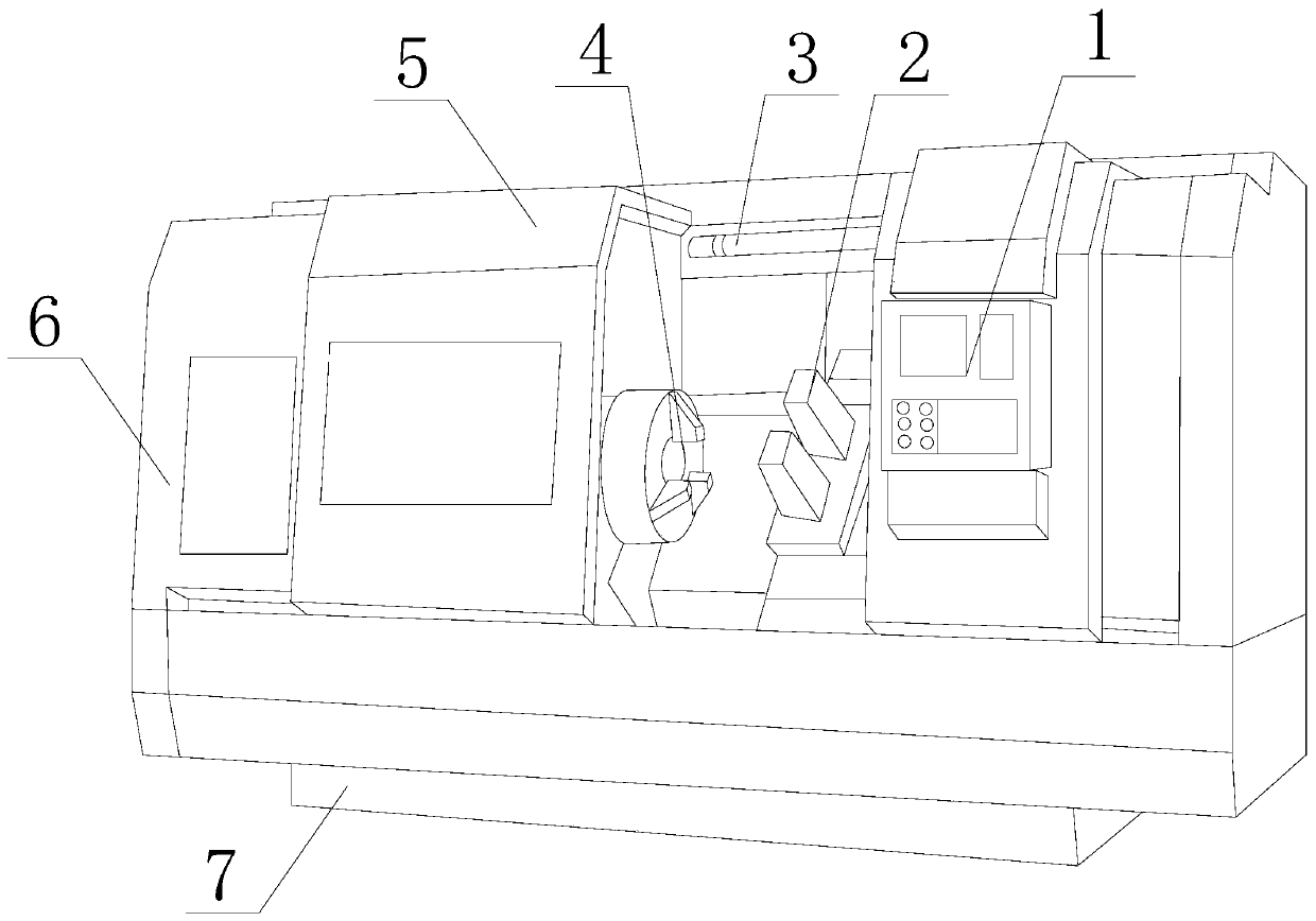 Numerical control lathe based on deep rotating and distance adjusting of high-speed claw tool for groove planing of gearbox cylinder cover