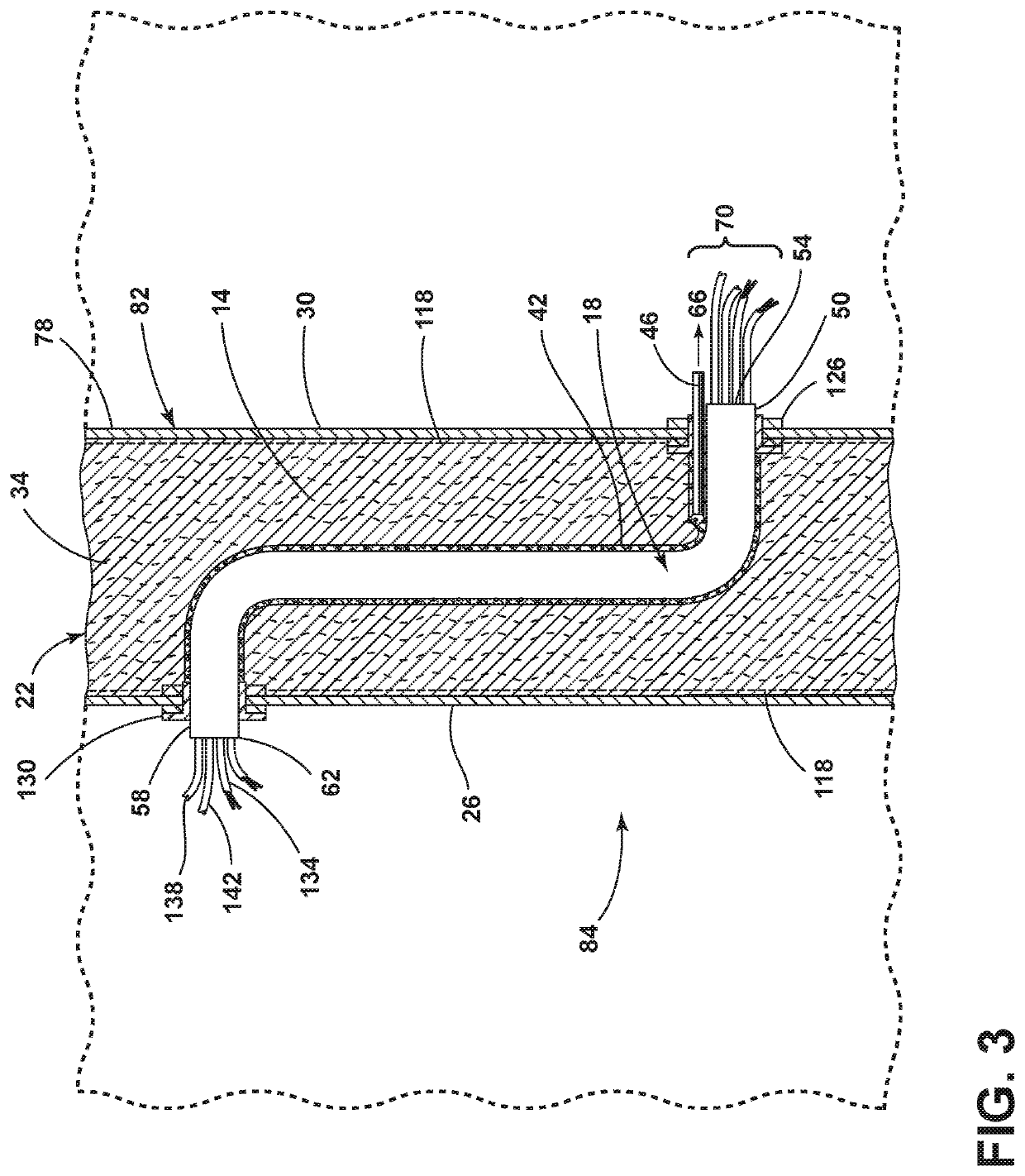 Method for ensuring reliable core material fill around the pass throughs in a vacuum insulated structure