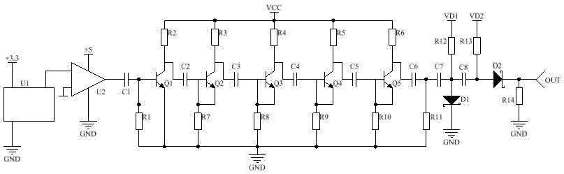 Large-amplitude picosecond-level narrow pulse generating circuit