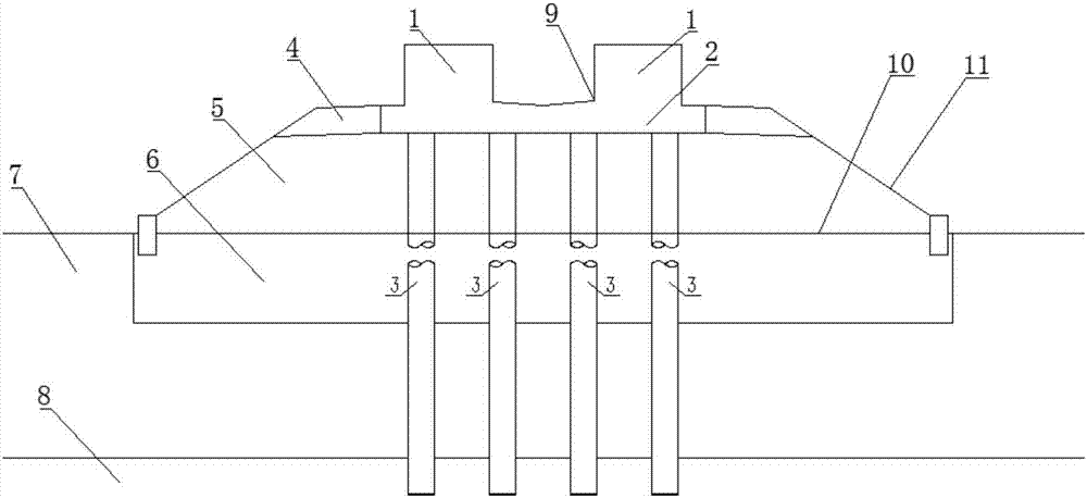 Independent pier-column rail-bearing beam structure in double-line filling section of medium and low-speed maglev traffic engineering