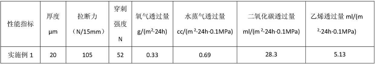 High-strength high-barrier fresh-keeping plastic film used for vegetable and fruit packaging and preparation method of plastic film