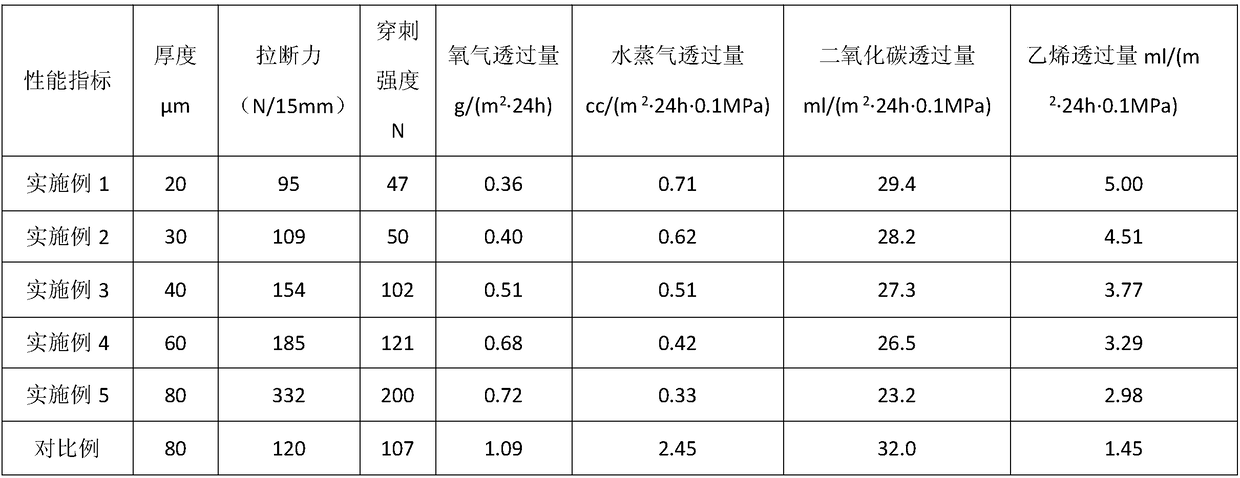 High-strength high-barrier fresh-keeping plastic film used for vegetable and fruit packaging and preparation method of plastic film